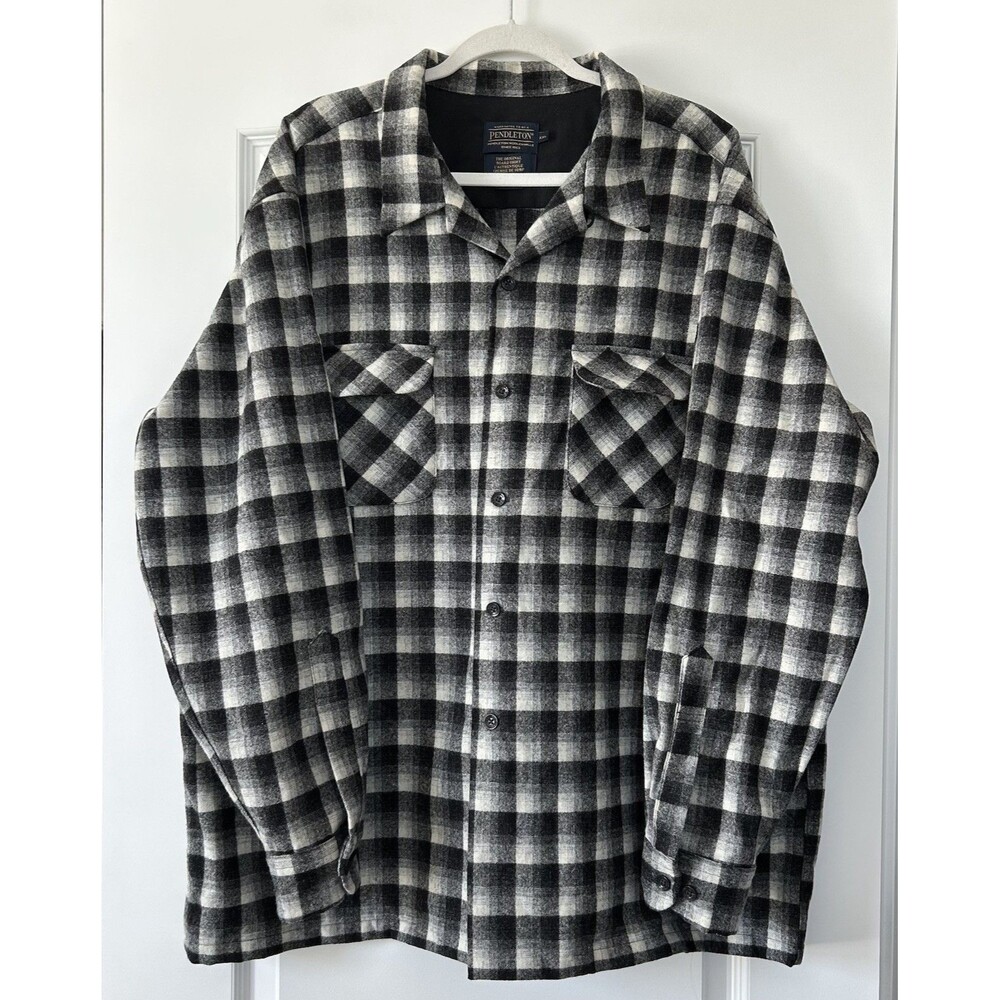 Pendleton Wool Original Board Shirt Mens XXL Black Gray 1958 Plaid Chest Pockets - Picture 2 of 16